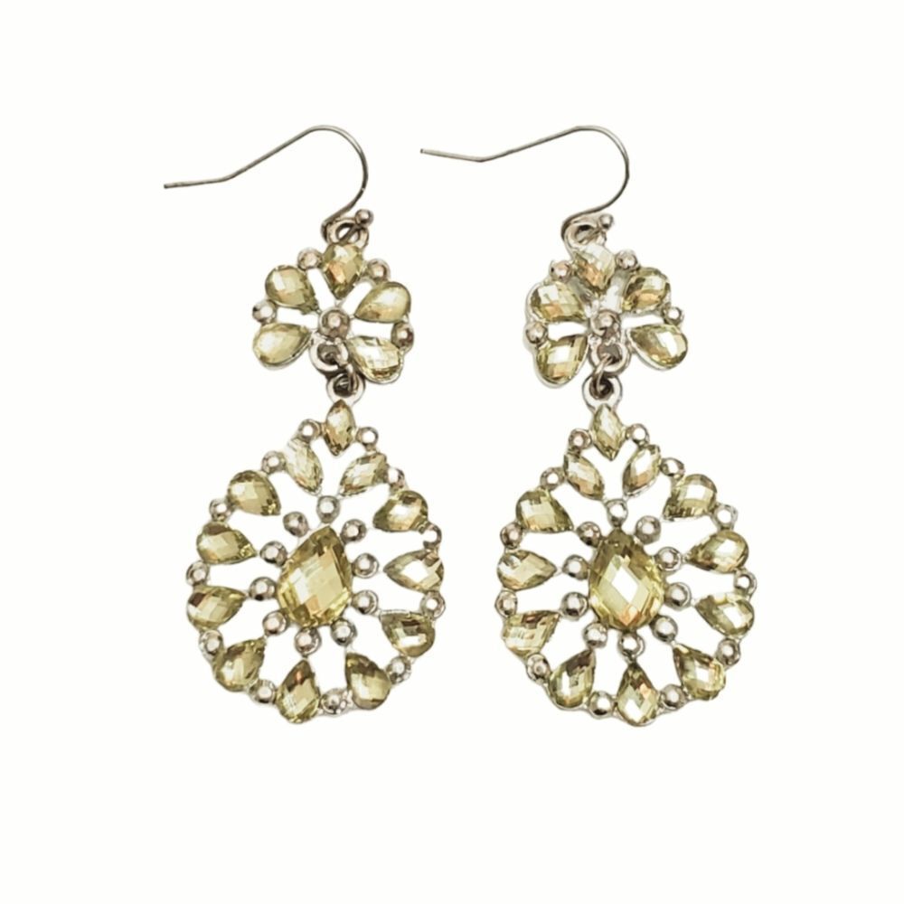 Big Statement Crystal Earrings Flower Yellow Teardrop Dangle 2.5" Long